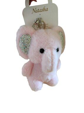 Natasha Couture Pink Plush Elephant w/Rhinestones Ears Bag Charm & Key Chain